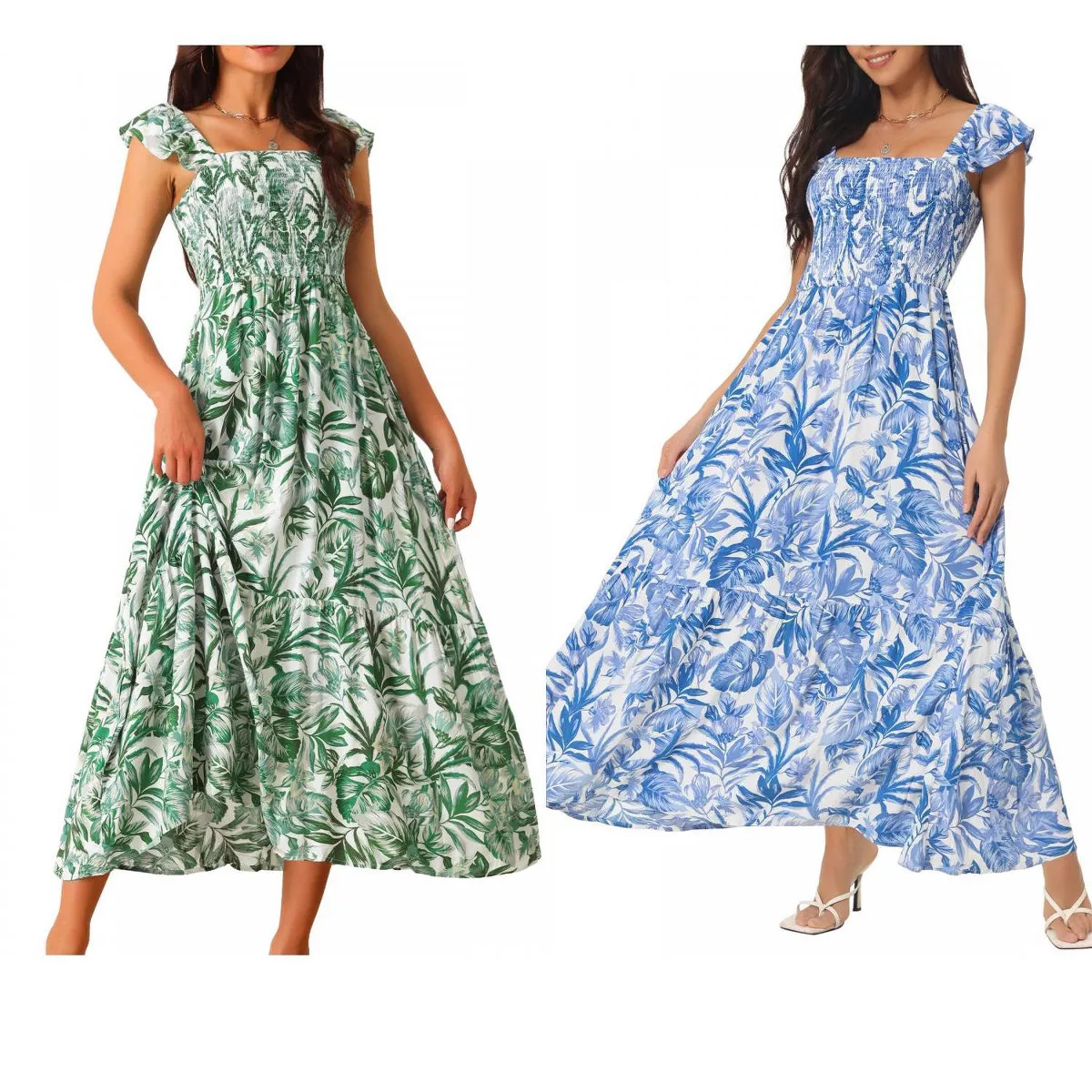 INSPIRE CHIC Women's Summer Boho Smocked Square Neck Cap Sleeve Ruffle Floral Flowy Tiered Maxi S... | Target