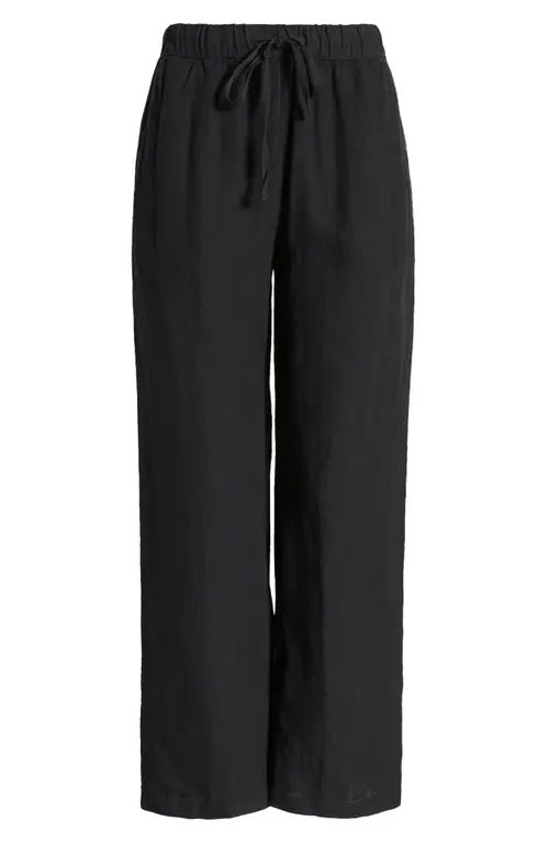 caslon(r) Drawstring Wide Leg Linen Pants in Black at Nordstrom, Size Small | Nordstrom
