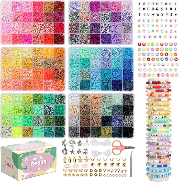 QUEFE 15000 Clay Beads Bracelet Making Kit, 144 Colors 6 Boxes Friendship Bracelet Charm Concert ... | Amazon (US)