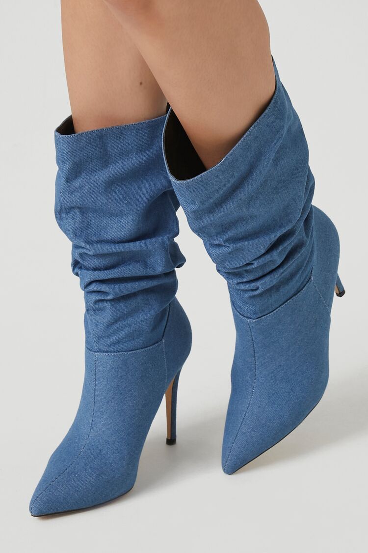 Ruched Denim Stiletto Boots | Forever 21 | Forever 21 (US)