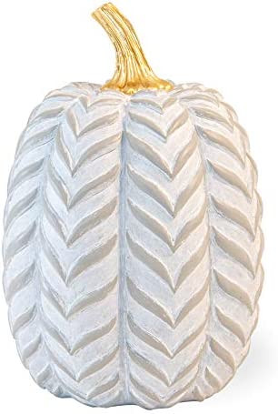 Boston International Decorative Pumpkin Figurine, 5.5 x 7.5-Inches, Grey Chevron | Amazon (US)