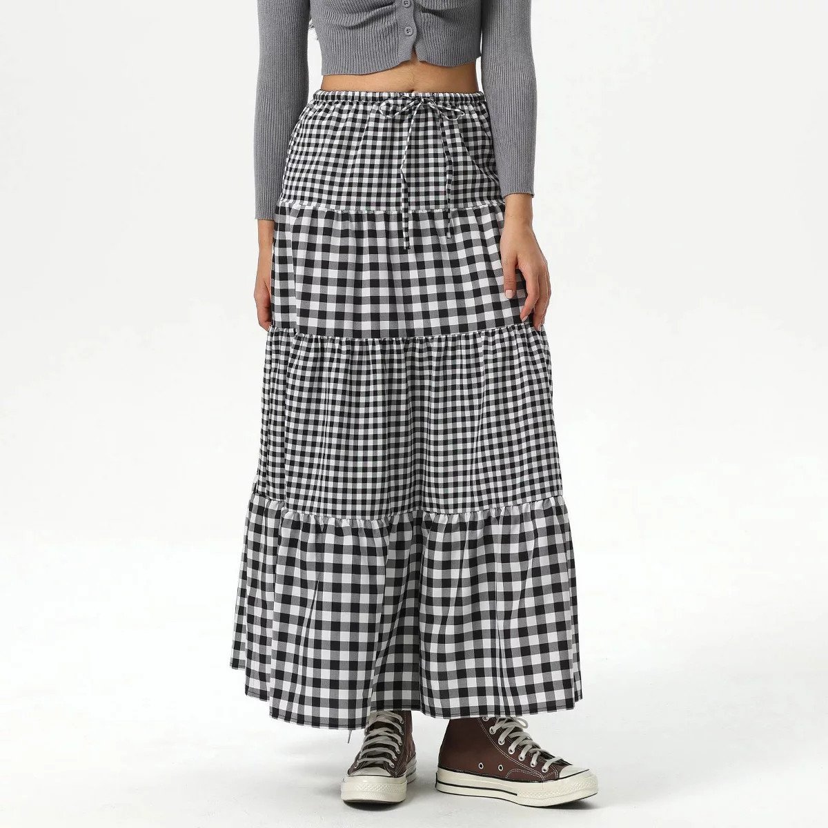 Women's Elastic Waistband Maxi Skirt - Wild Fable™ Black Gingham XS | Target