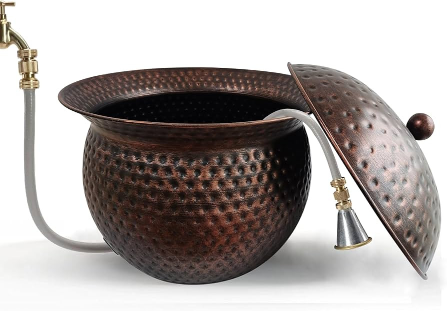 BSTGIFTS Garden Hose Holder Pot with Lid - Hose Storage Pot with Copper Finish and Hammered Accen... | Amazon (US)