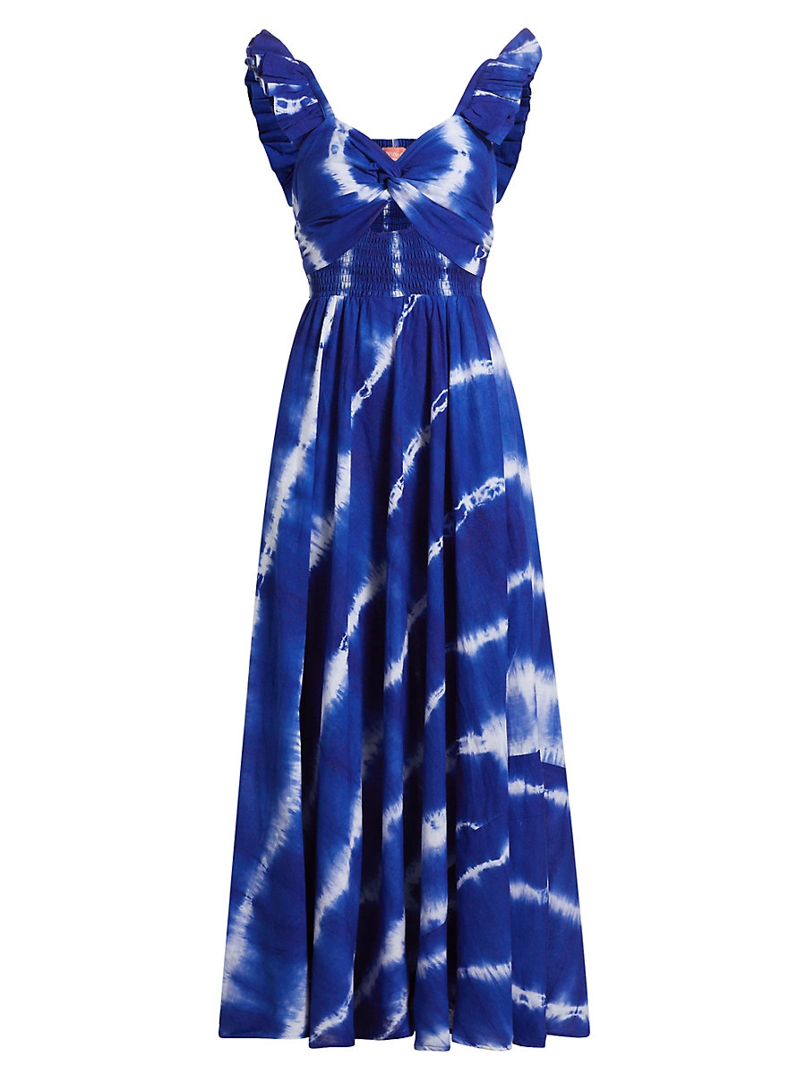 Women's Ibukun Tie-Dye Ruffled Cotton Maxi-Dress - Blue - Size Medium | Saks Fifth Avenue