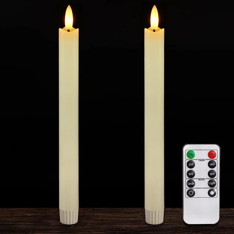 2 Pcs Real Wax Made Flameless Taper Candles with Remote and Timer, 9.6" Ivory Battery Operated Ca... | Walmart (US)