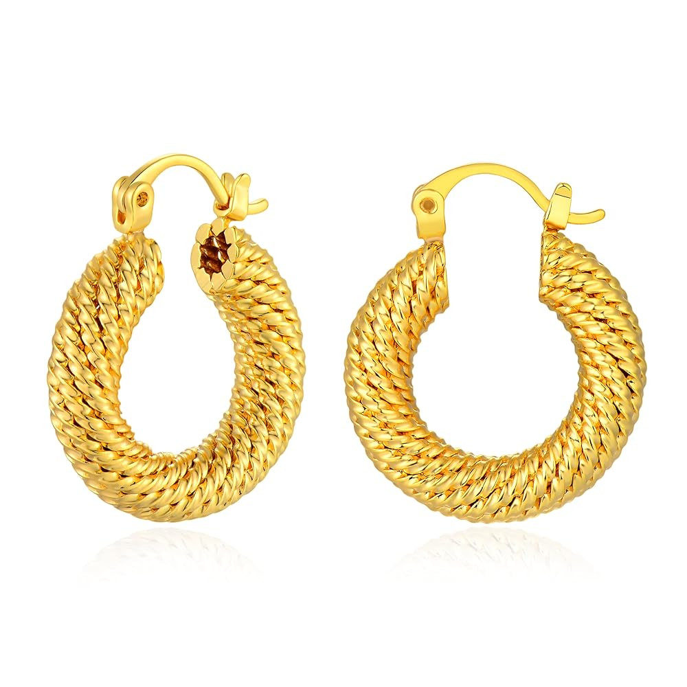 VACRONA Gold Huggie Hoop Earrings for Women | 14K Gold Plated Twisted Hypoallergenic Handmade Hoo... | Amazon (US)