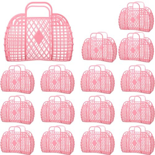Hsei 16 Pcs Girls Jelly Purse Jelly Bags Easter Basket Reusable Jelly Beach Bag Plastic Beach Tote Gift Basket for Kid Girl(Pink) | Amazon (US)