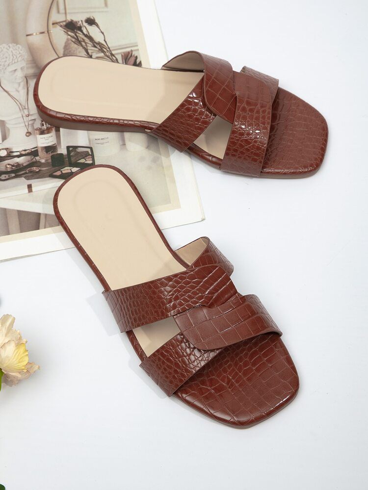 Crocodile Embossed Slide Sandals | SHEIN