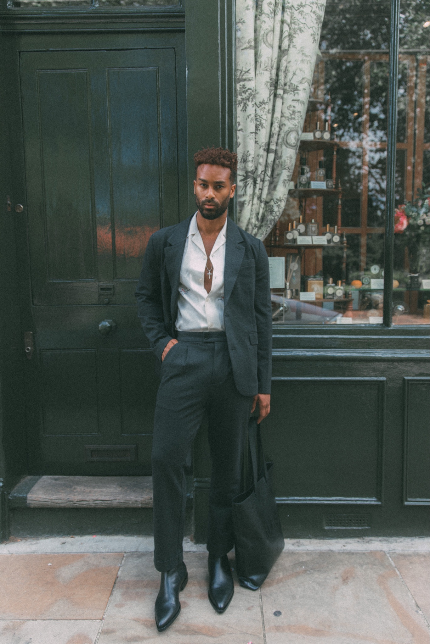 All Saints X Teddy Soares 
Tailored trousers & blazer, white pattern shirt, black leather boots, black leather men’s tote bag, smart outfit, men’s suit, transitional style, autumn fashion, street style 

#LTKSeasonal #LTKeurope #LTKstyletip