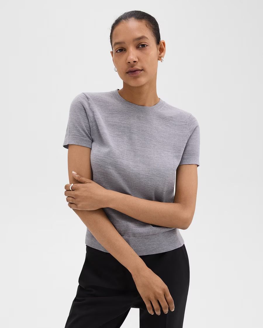 Short-Sleeve Sweater in Regal Wool | Theory