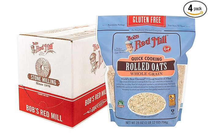 Bob's Red Mill Gluten Free Quick Cooking Rolled Oats, 28oz (Pack of 4) - Non GMO, Whole Grain, Ve... | Amazon (US)