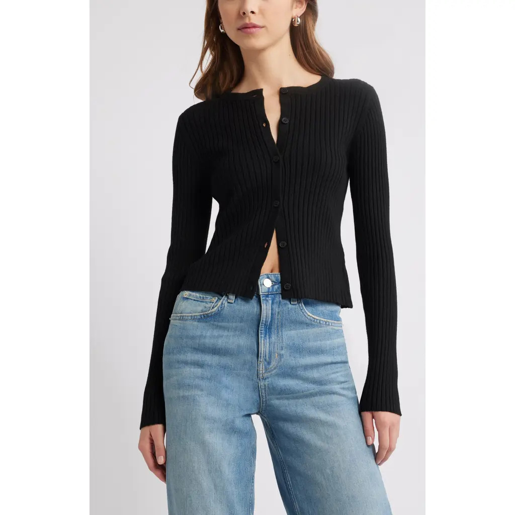 Open Edit Rib Cardigan in Black at Nordstrom, Size Large | Nordstrom