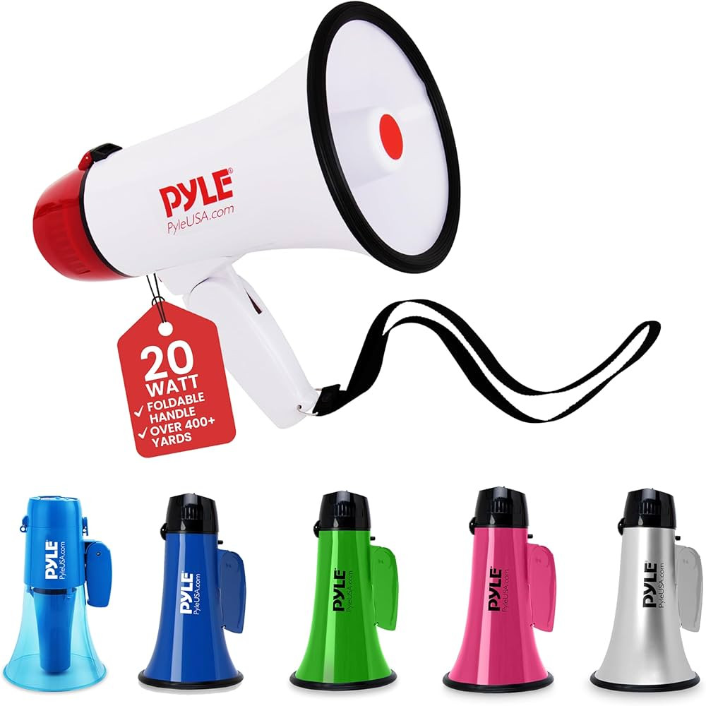 Pyle 20W Megaphone Bullhorn - 5.4'' x 8.6'' Portable Megaphone, Projection Range Up to 800 Sq. Ya... | Amazon (US)