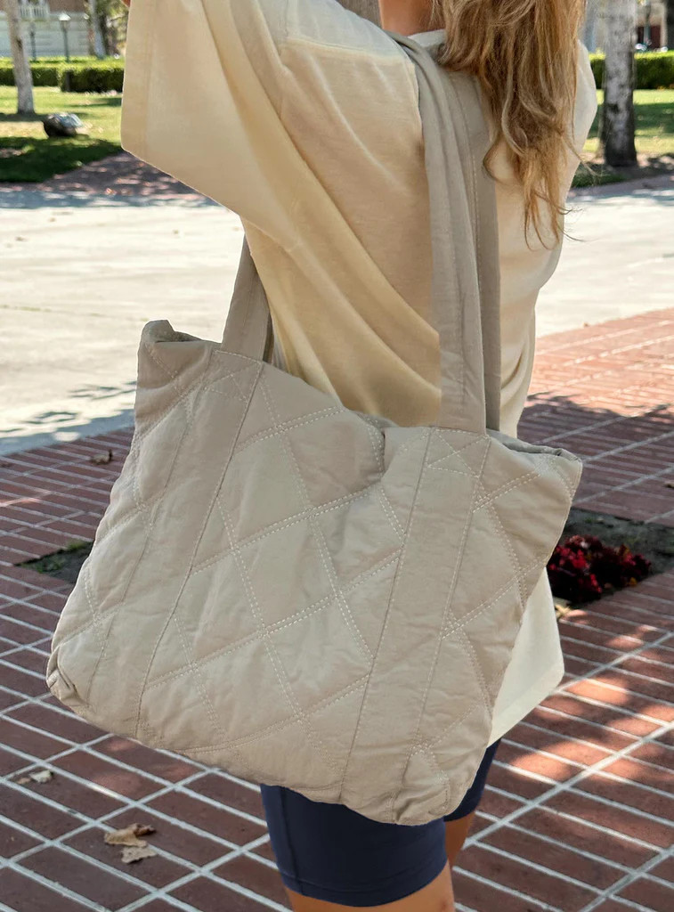Jovie Nylon Quilted Tote Beige | Princess Polly US