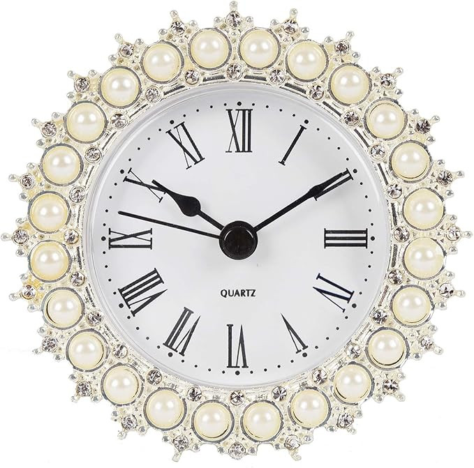 NIKKY HOME Small Table Clock with Faux Pearls Battery Operated for Living Room Decor Desk Shelf 3'', | Amazon (US)