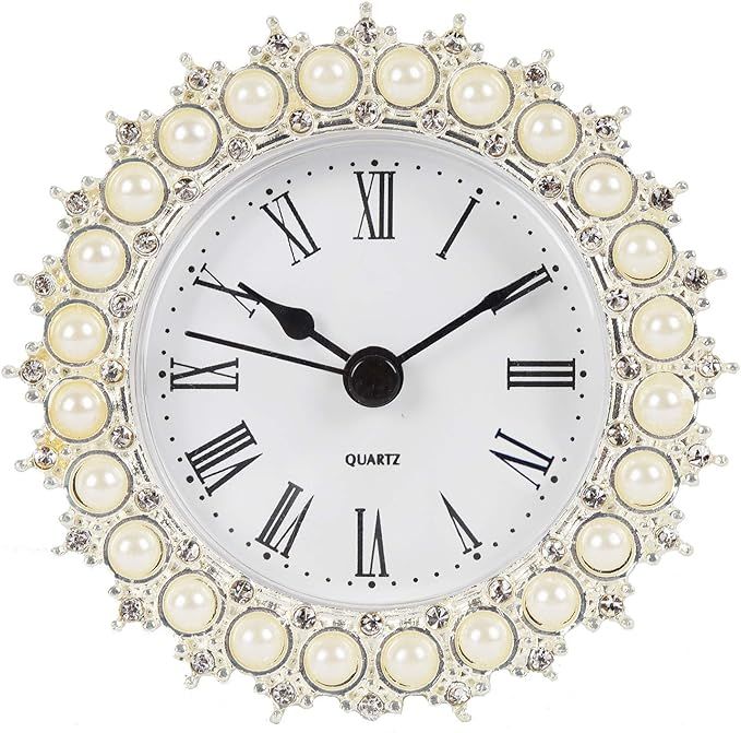 NIKKY HOME Small Table Clock with Faux Pearls Battery Operated for Living Room Decor Desk Shelf 3'', | Amazon (US)