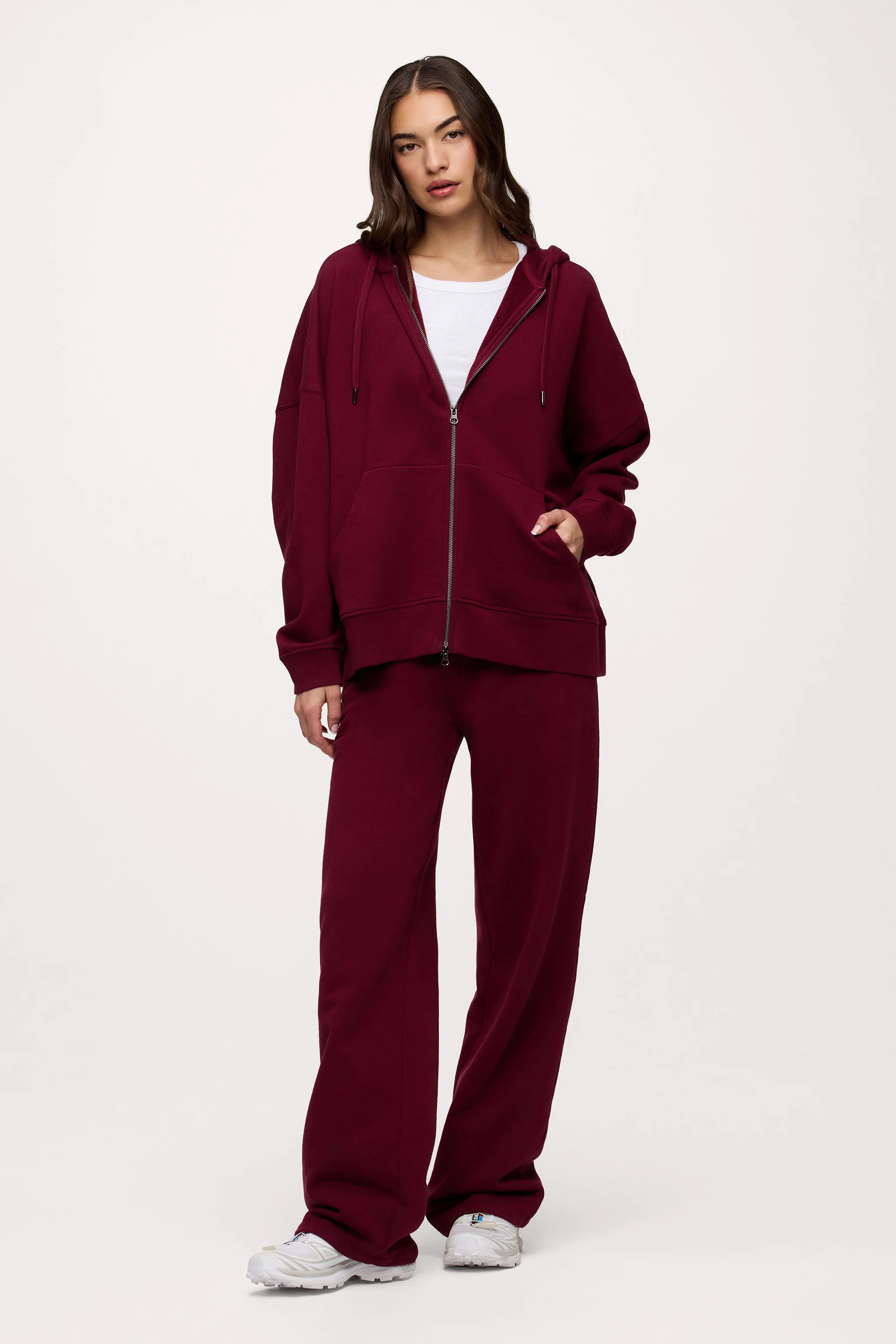 Core Fleece Two Way Zip Hoodie | Ruby | Nuuds US