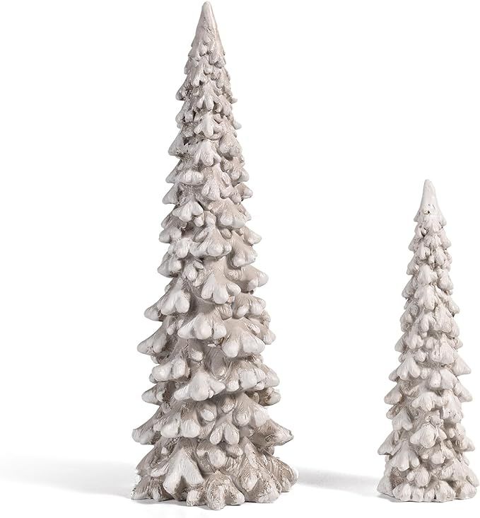 RM ROOMERS 2Pcs Resin Christmas Tree Statues, Table Top Small White Christmas Decorative Figurine... | Amazon (US)