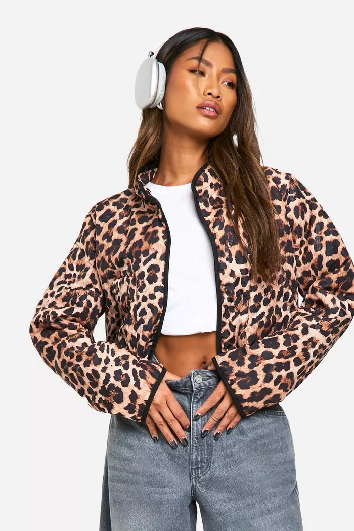 Leopard Print Quilted Cropped Jacket | boohoo (US & Canada)