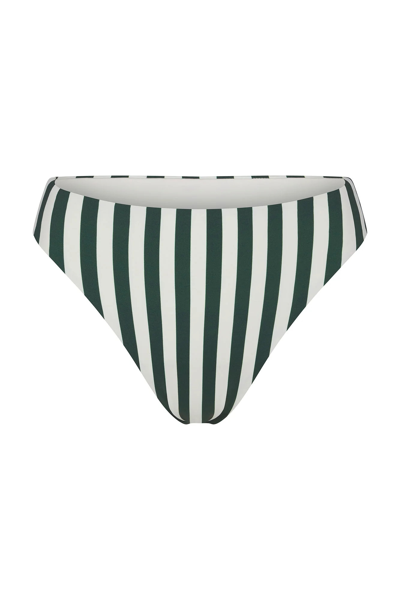 Midi High-Cut Bikini Bottom in Green Vertical Stripes | Anemos Swim (US)
