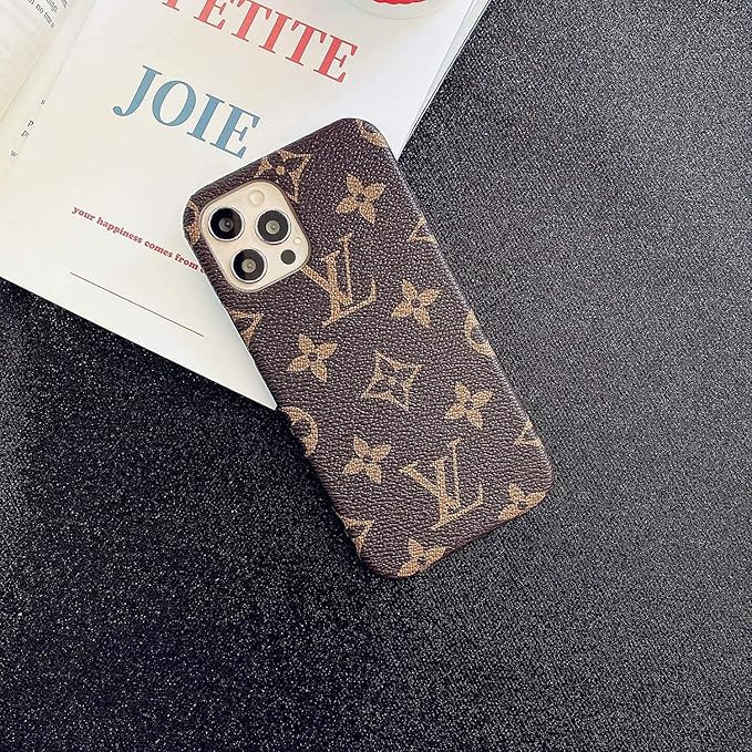 Case for iPhone 12 pro max,Classic Monogram Pattern Phone case,Luxury Designer Leather Metal name... | Amazon (US)