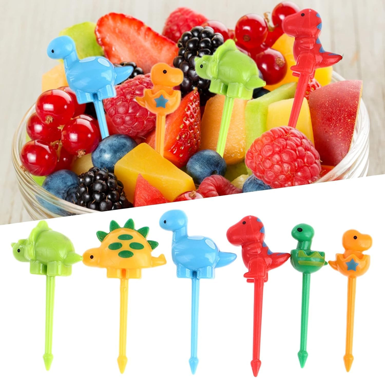 6 Pcs Multicolor Animal Food Picks for Kids, Fun Bento Picks, Cute Dinosaur Cartoon Animal Fruit ... | Amazon (US)