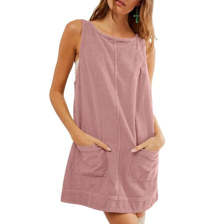IEROWUIOT->Women s Casual Dress->Women s Corduroy Dress Round Neck A Line Skirtall | Walmart (US)