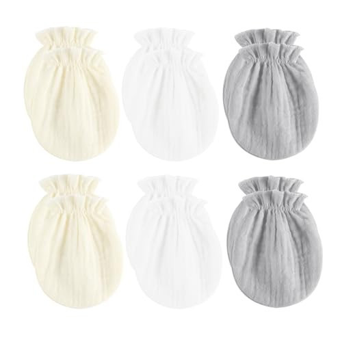 MOMSMENU Newborn Mittens No Scratch Muslin 100% Cotton Mitts Boy's girl's baby mittens 0-6 months 6 Pack | Amazon (US)