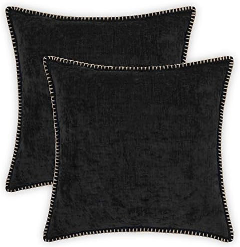 decorUhome Black Decorative Throw Pillow Covers 20x20 Inch Set of 2 Farmhouse Chenille Pillow Cov... | Amazon (US)