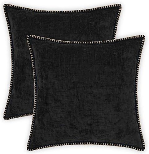 decorUhome Black Decorative Throw Pillow Covers 20x20 Inch Set of 2 Farmhouse Chenille Pillow Cov... | Amazon (US)