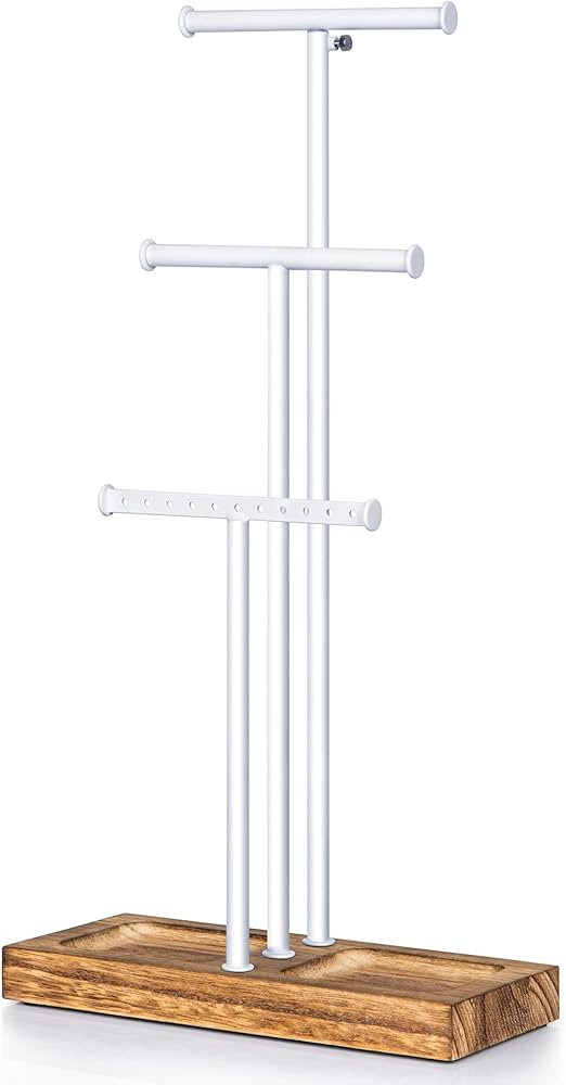 Love-KANKEI Jewelry Tree Stand White Metal and Wood Base Large Storage Jewelry Organizer for Neck... | Amazon (US)