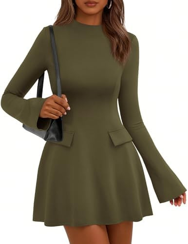 PRETTYGARDEN Women's Elegant Holiday Short Dress 2025 Fall Bell Long Sleeve Mock Neck Work Busine... | Amazon (US)