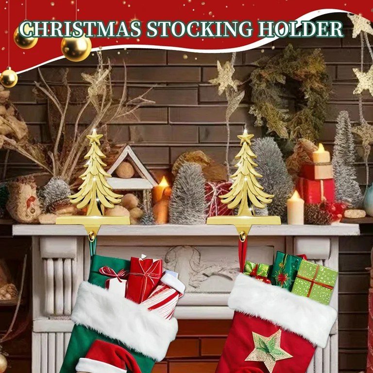 2 Pack Christmas Stocking Holder for Mantel Non-Slip Stocking Hangers for Fireplace - Christmas T... | Walmart (US)