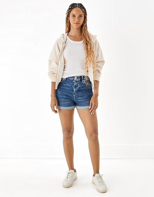 AE Stretch Curvy Denim Mom Shorts | American Eagle Outfitters (US & CA)