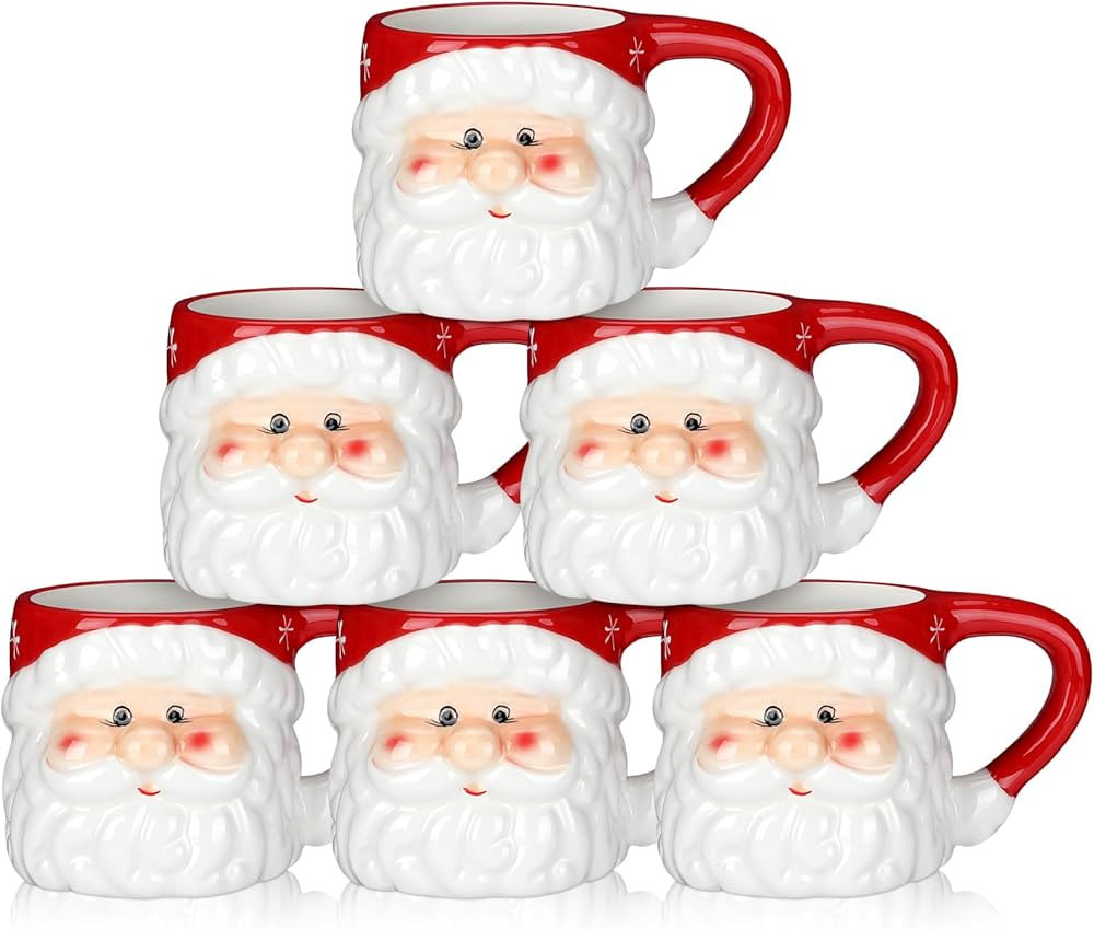 Sliner 6 Pcs Pcs Christmas Santa Coffee Mug Vintage Santa Heads Ceramic Mug Christmas Themed Desi... | Amazon (US)