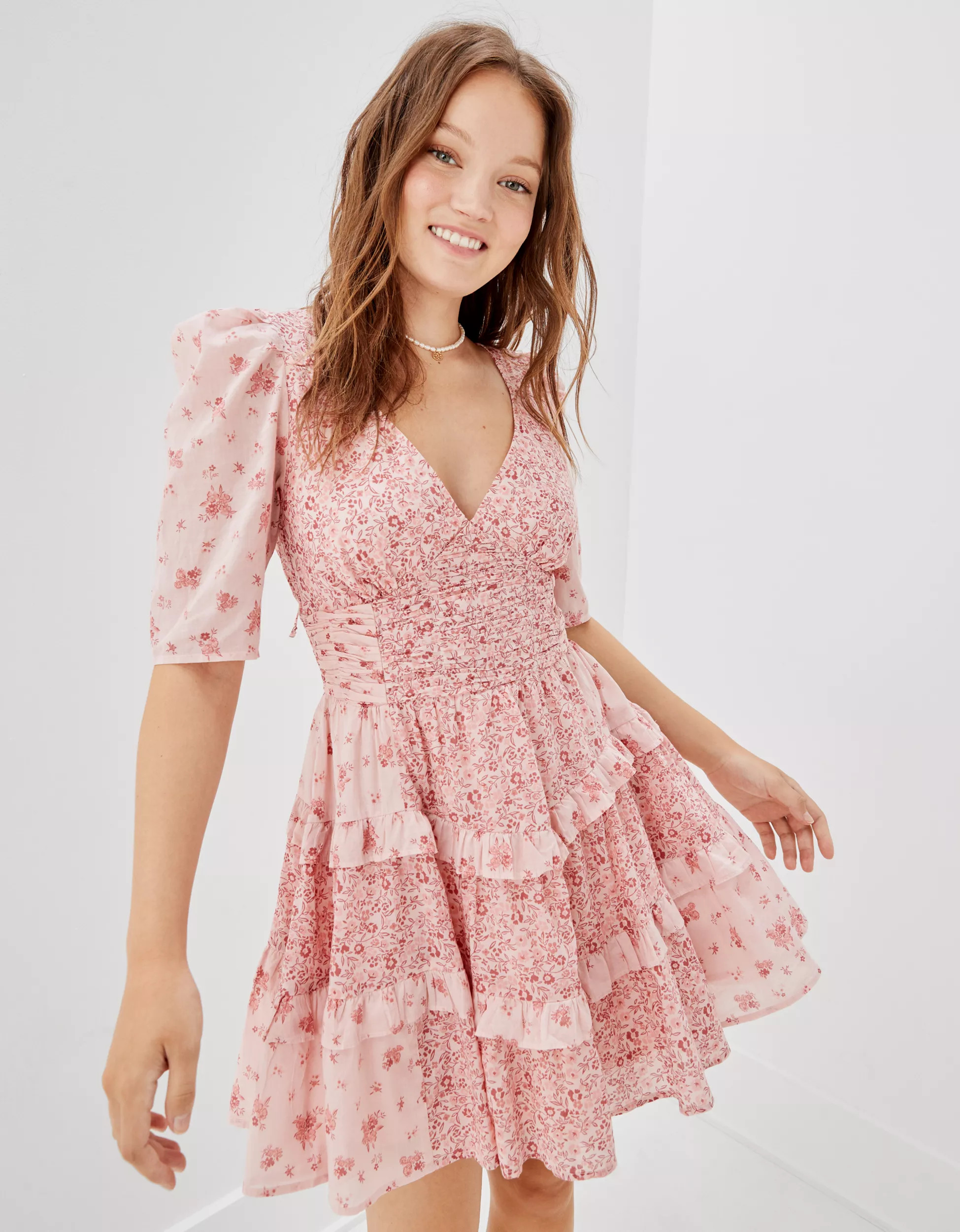 AE Ruched Fit & Flare Mini Dress | American Eagle Outfitters (US & CA)
