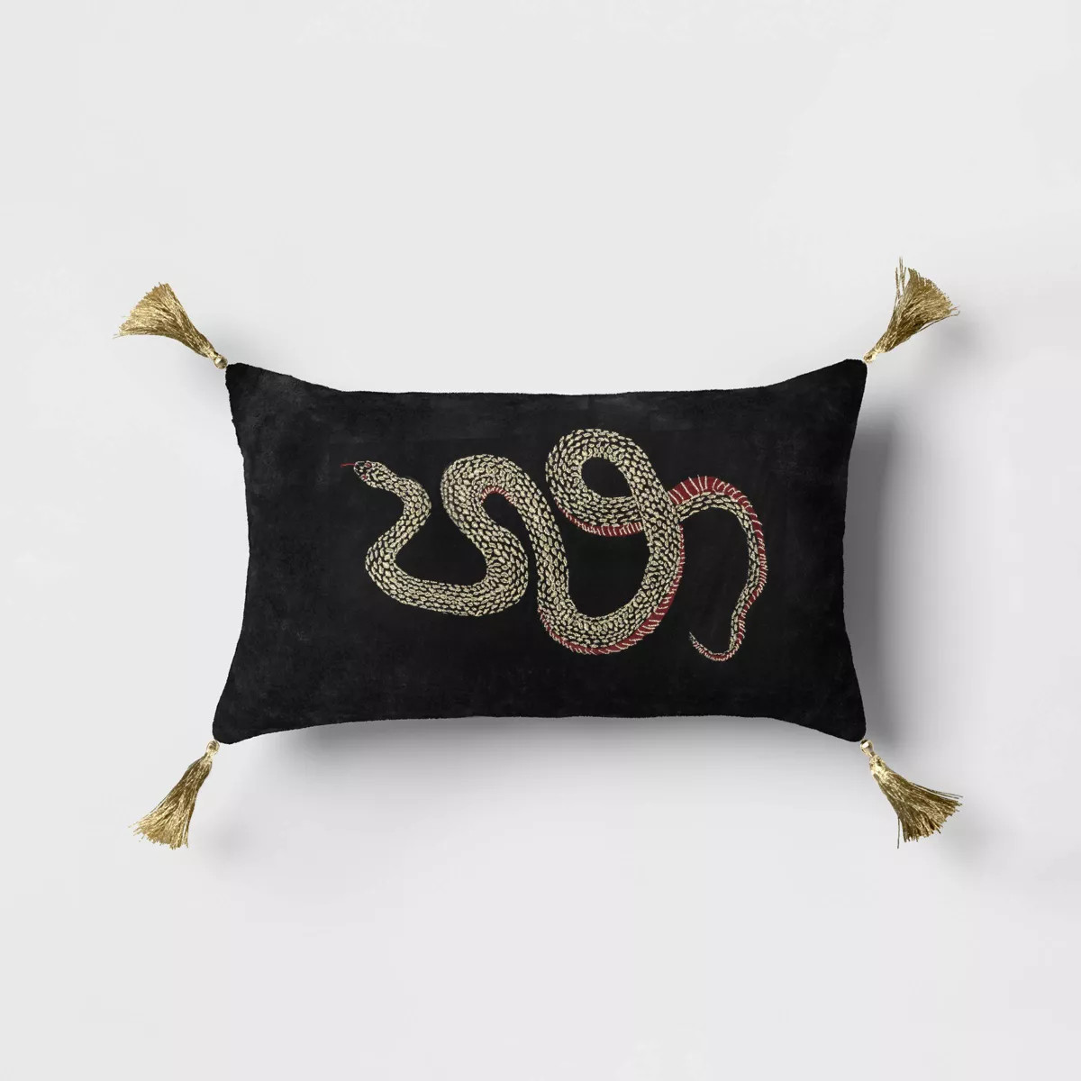 Pillow Cover Lumbar Embroidered Snake Velvet Throw Pillow Metallic/Garnet Red - Threshold™: Con... | Target