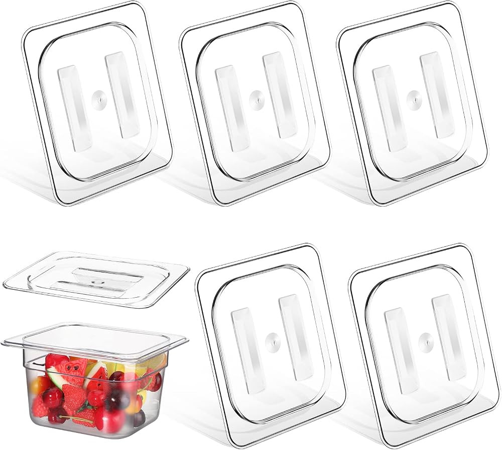6 Pcs Polycarbonate Food Pan Lids with Handle, 1/6 Size Clear Hotel Pan Lid Plastic Hotel Pan Cov... | Amazon (US)
