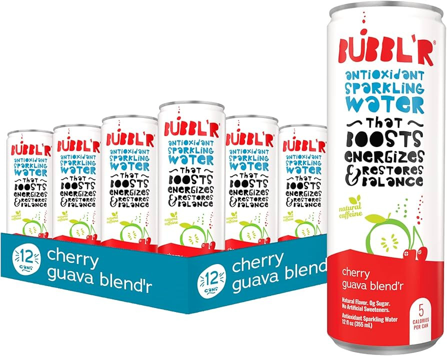 BUBBL'R cherry guava blend'r, Antioxidant Sparkling Water with Natural Caffeine, 0g Sugar, Gluten... | Amazon (US)