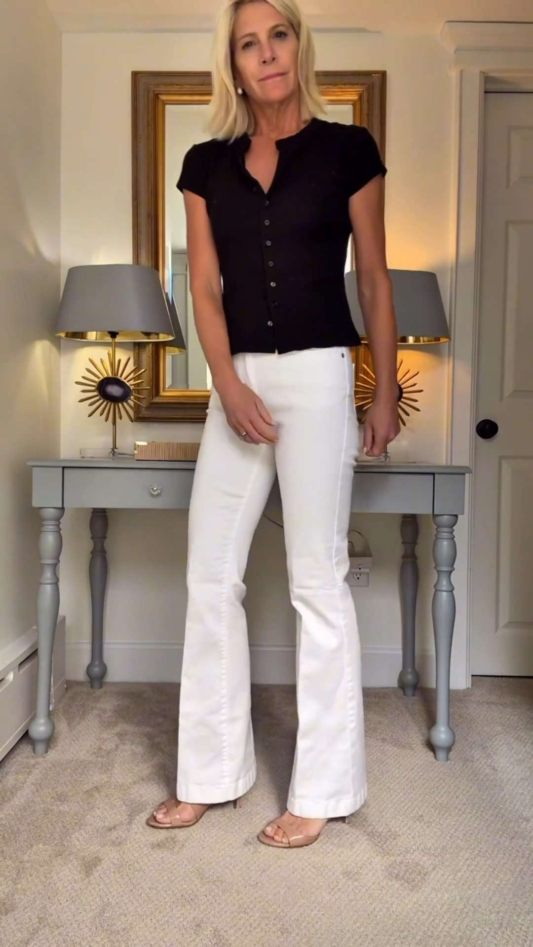These white flare jeans are a summer staple. Paired with a fitted black knit top for a classic high-contrast look that’s flattering and easy to recreate.

💡 LTK MADE EASY

❤️ Heart = Support my posts
🔖 Save = Get sale & restock alerts
📋 Lists = Keep favorites organized
📲 Share = Send to yourself for later
💬 Comment = Ask me anything 

 #LTKootd #LTKSeasonal #LTKOver40