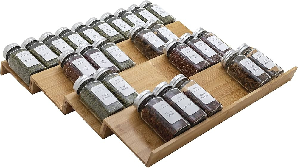 Angimio Bamboo Spice Rack Drawer Organizer - 8 Pieces Set- 9" Wide Per Piece - Combine Pieces Int... | Amazon (US)