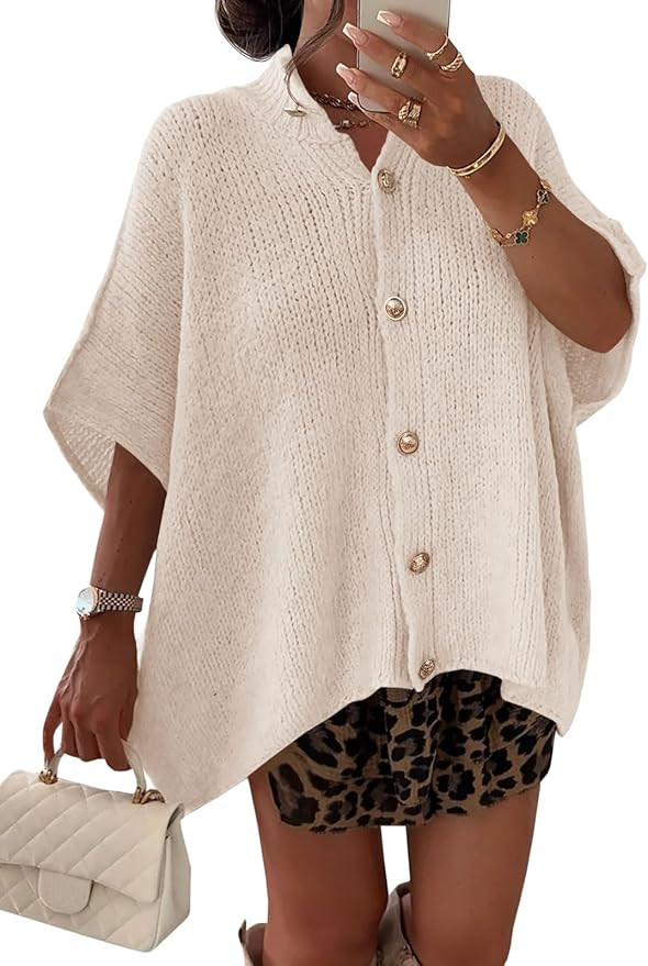 Saodimallsu Womens Oversized Cardigan Sweaters Short Sleeve Button Down Casual Lightweight Loose ... | Amazon (US)