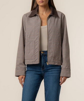 Natalia Twill Plaid Jacket in Chocolate | Kut From Kloth
