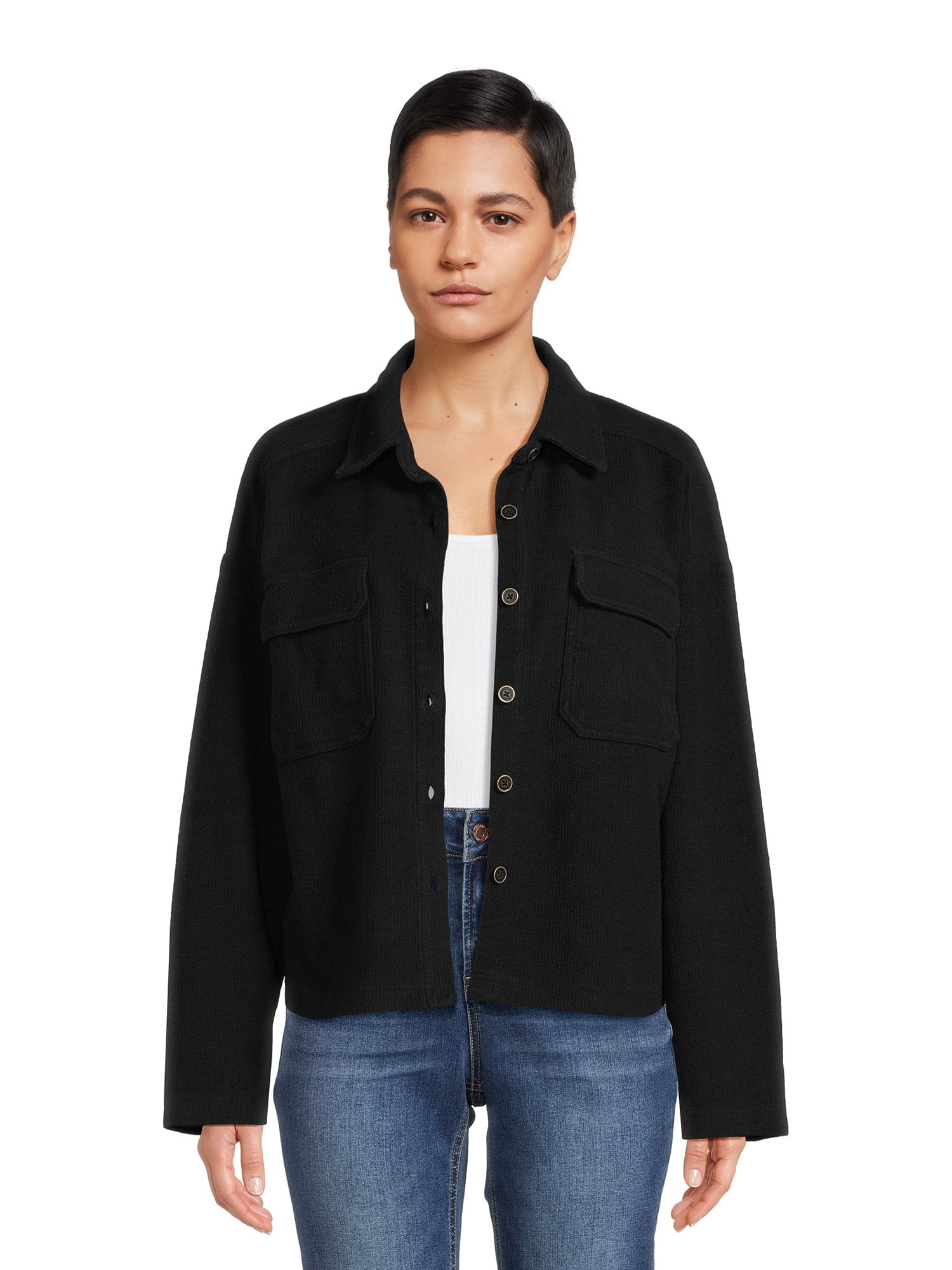 Time and Tru Women's Cropped Corduroy Shacket, XS-XXL | Walmart (US)