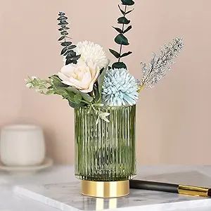 Glass Vase, Gold-Tone Metal Base, Flower Vase Decorative for Home Office Wedding Holiday Party Ce... | Amazon (US)