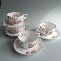 Set Of 2 Rorstrand Sweden Vintage Porcelain Ribbed Coffee Tea Cups, Saucers. Flower Decor, Gilded Edges. Marked. Antique Swedish China | Etsy (US)