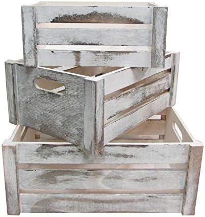 Admired By Nature Rustic White Set of 3 Distressed Decorative Wood Crates Storage Container | Amazon (US)
