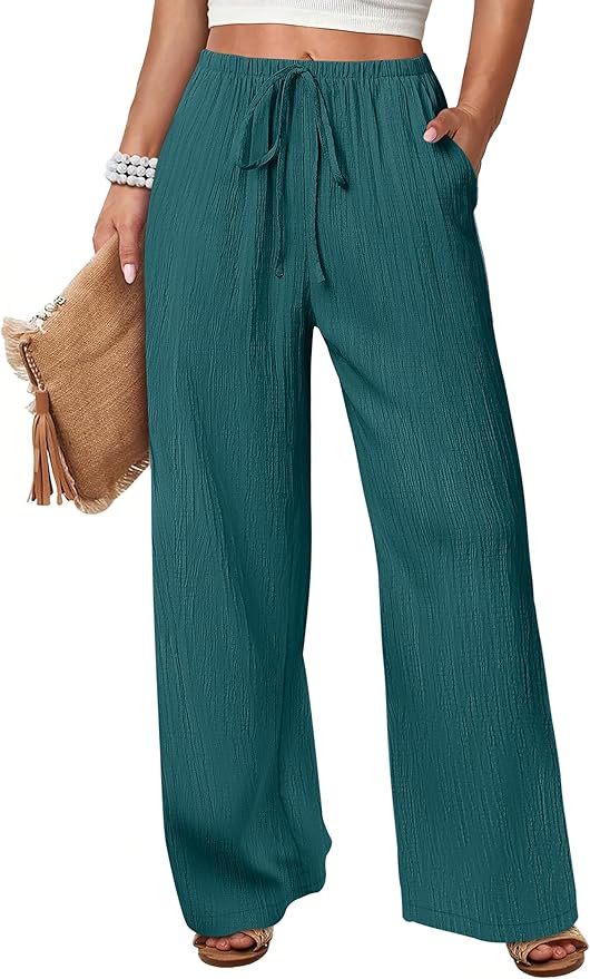 ANRABESS Women's Wide Leg Beach Pants Elastic Waist Lightweight Casual Flowy Palazzo Lounge Trous... | Amazon (US)