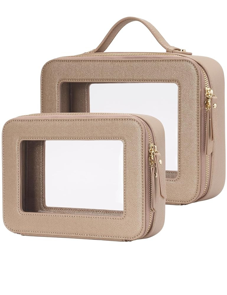Popvibe Clear Makeup Bag Travel Cosmetic Case Transparent Toiletry Bag with Zipper, Portable Make... | Amazon (US)