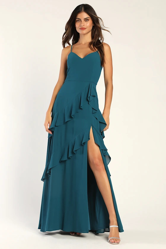 Blessed with Beauty Teal Blue Ruffled Sleeveless Maxi Dress | Lulus (US)